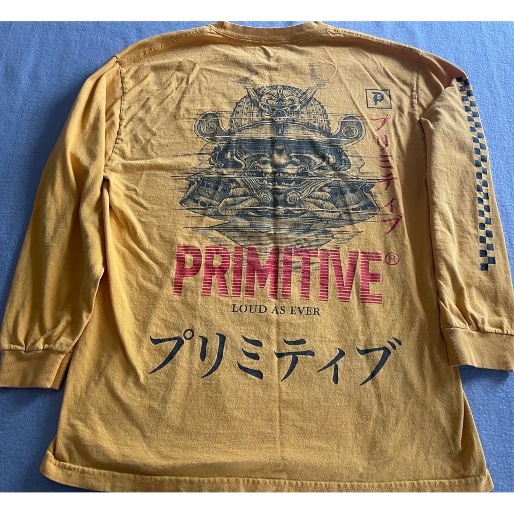 Primitive Skateboarding Mens Samurai Graphic Long Sleeve‎ T-Shirt Yellow Large